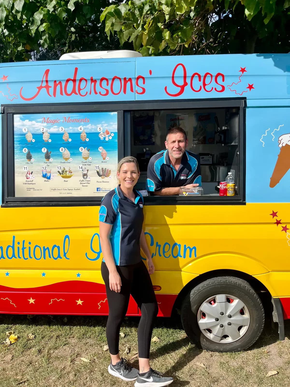 Sammy and Neil Anderson at the Andersons' Ices van, a family ice cream business since 2010