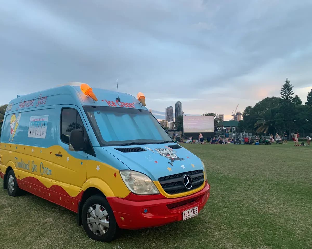 The Andersons' Ices dessert food truck at a Movies Under the Stars outdoor cinema night on the Gold Coast