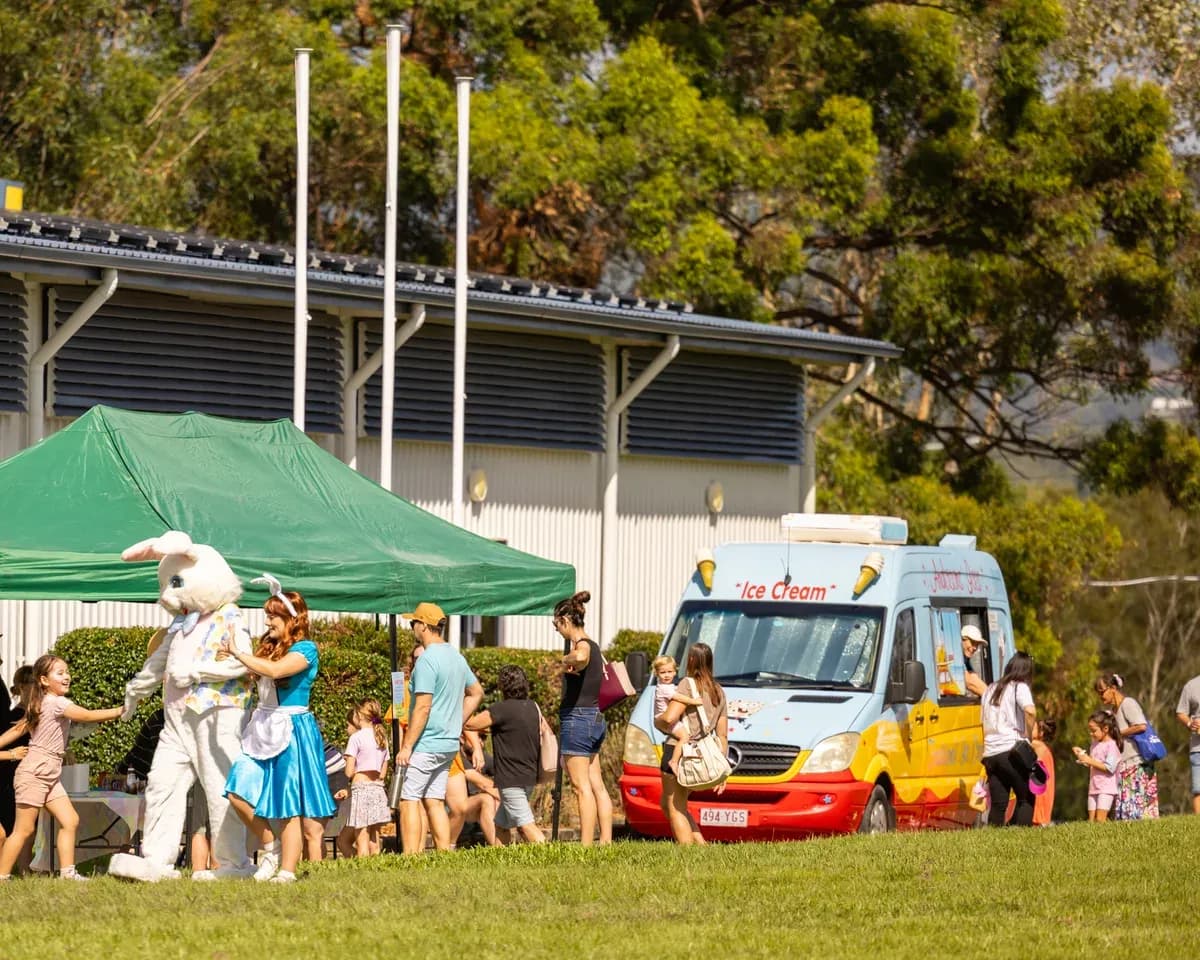 The Andersons' Ices van serving families at the Merrimac State School Easter family fun day on the Gold Coast
